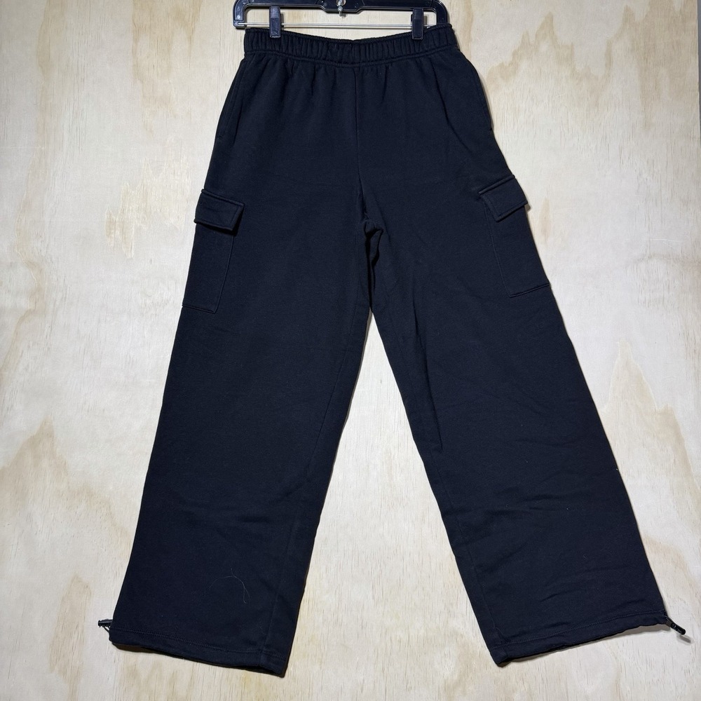 No Boundaries Women's S 4-6 Black Cargo Sweatpants Wide Leg Baggy Drawcord Y2K